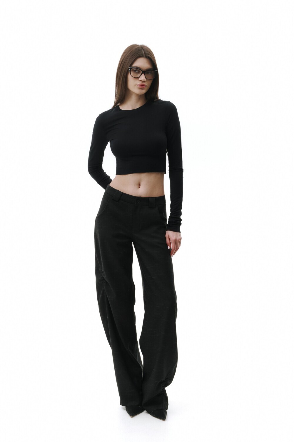 Black trousers with pintucks